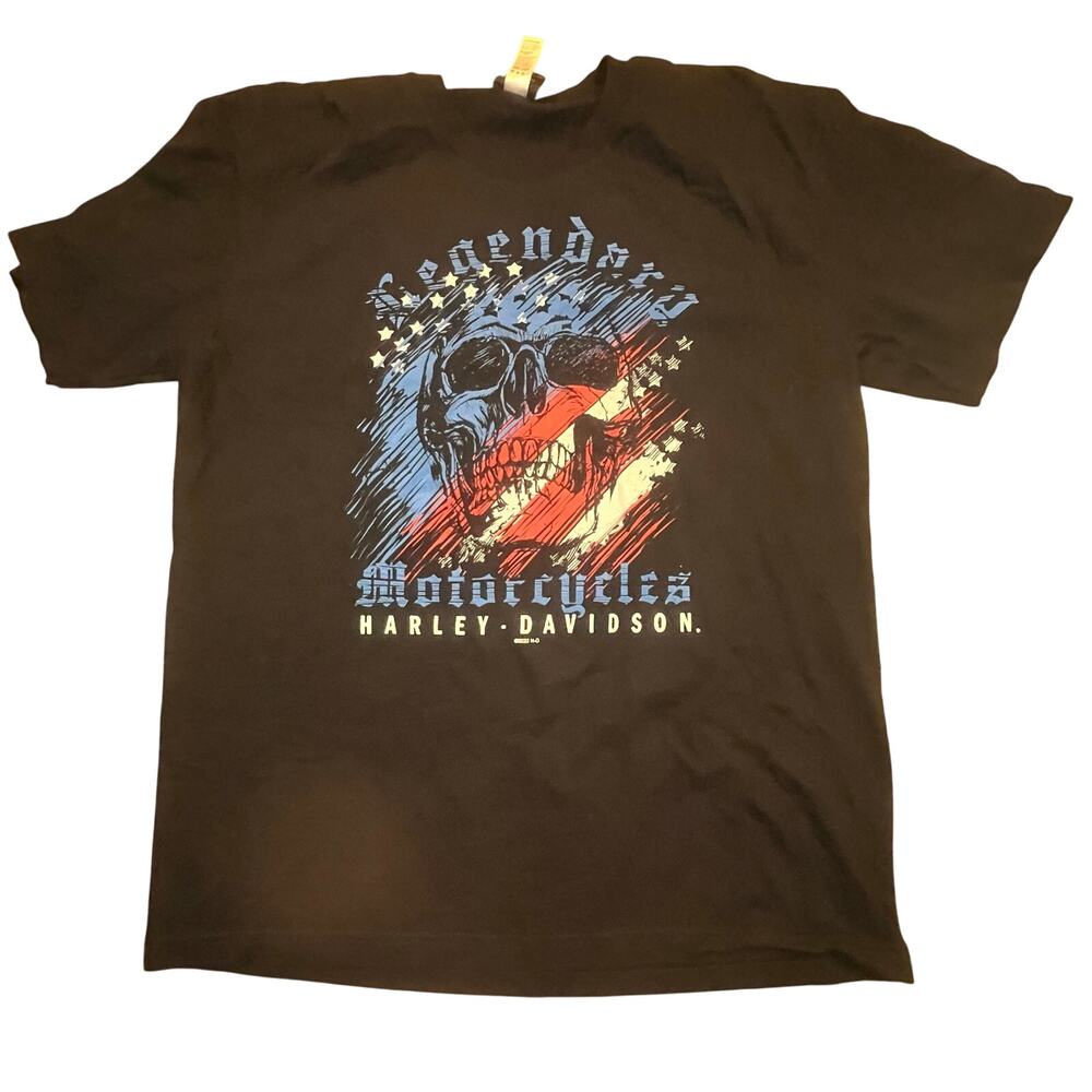 Harley Davidson Skull USA Flag Tee XL Legendary Motorcycles‎ 2022 Made USA